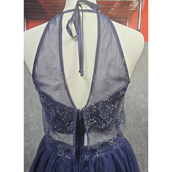Teeze Me Navy Blue & Silver Glittered Homecoming Formal Mini Dress Size 3 - Picture 6 of 16